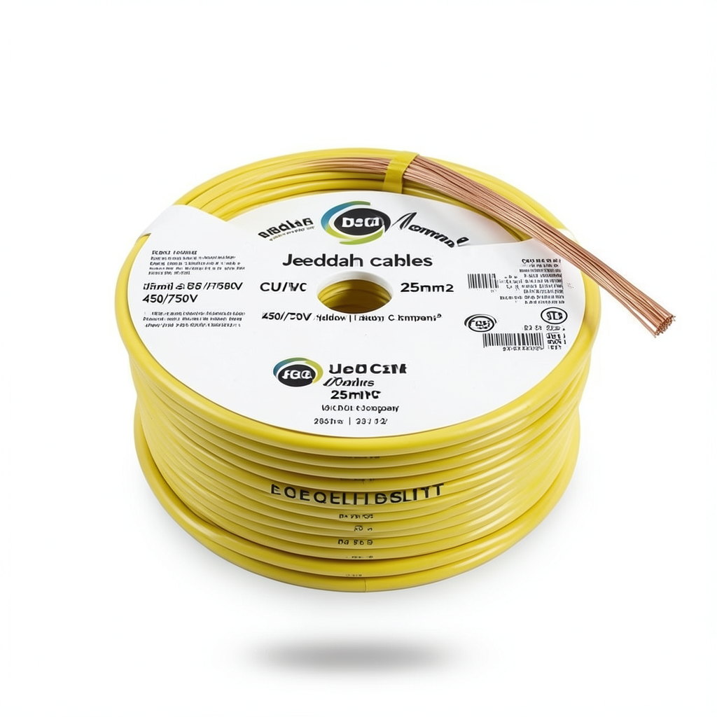 سلك نحاس شعر CU/PVC مقاس 25mm2، 450/750 فولت، أصفر | شركة كابلات جدة