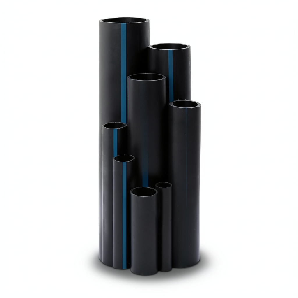 أنابيب بلاستيك HDPE ضغط 10 بار PE 100 مقاس 250 مم سمك 14.8 مم لون أسود