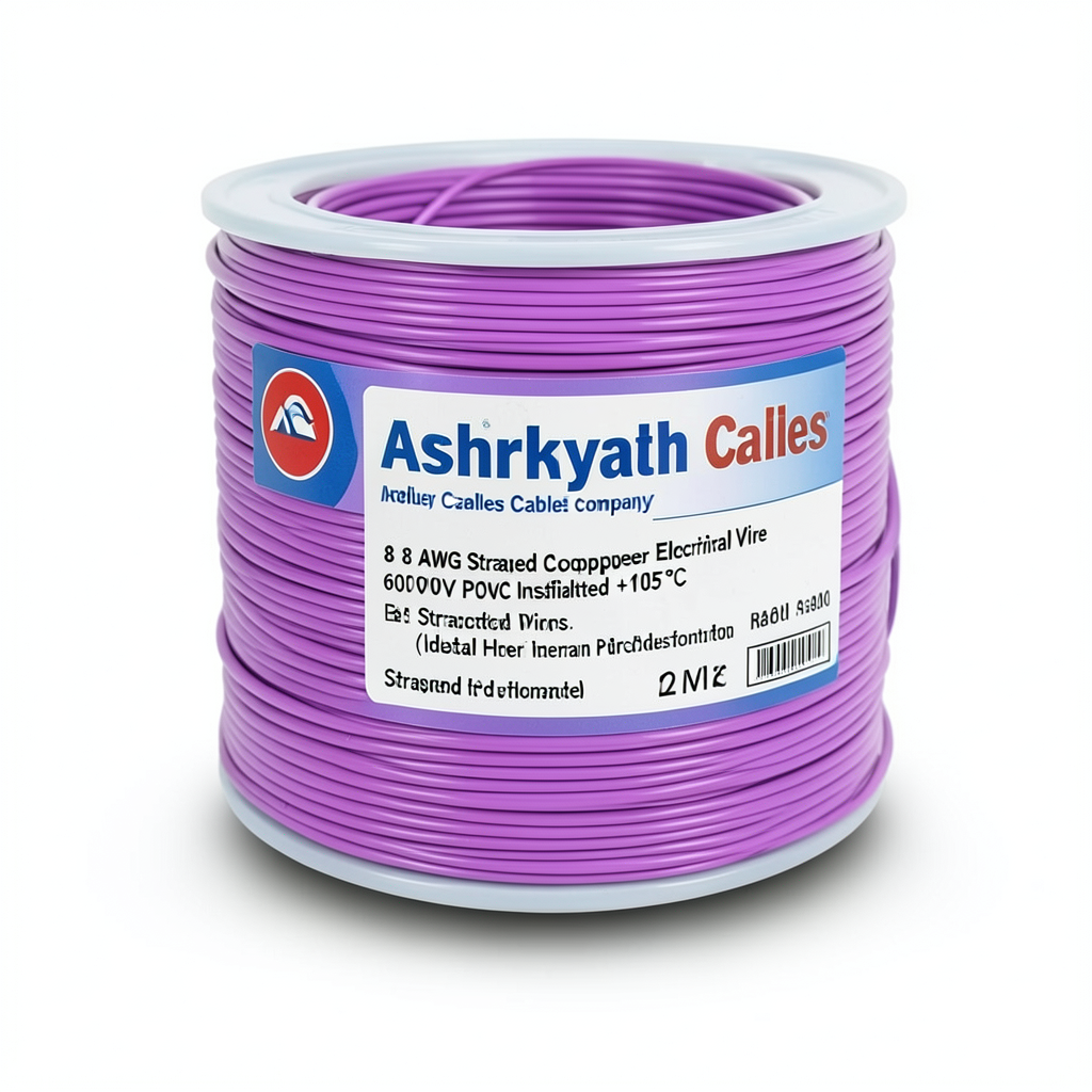سلك كهرباء 8 AWG نحاس مجدول معزول PVC +105°C بنفسجي جهد 600 فولت | شركة كابلات الشرقية للصناعة