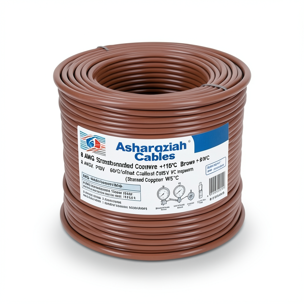 8 AWG Stranded Copper Wire 600 Volt PVC Insulated +105°C Brown | Asharqiyah Cables Company for Industry
