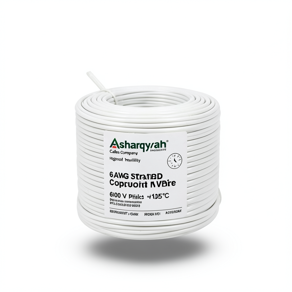 6 AWG Stranded Copper Wire 600 V PVC Insulated (+105°C) White | Asharqiyah Cables Company for Industry