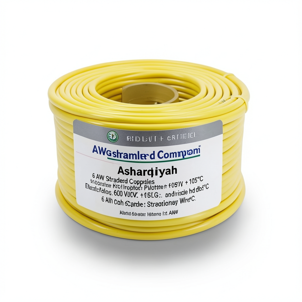 6 AWG Stranded Copper Electric Wire, 600 Volt, PVC Insulation +105°C, Yellow | Asharqiyah Cables Company for Industry