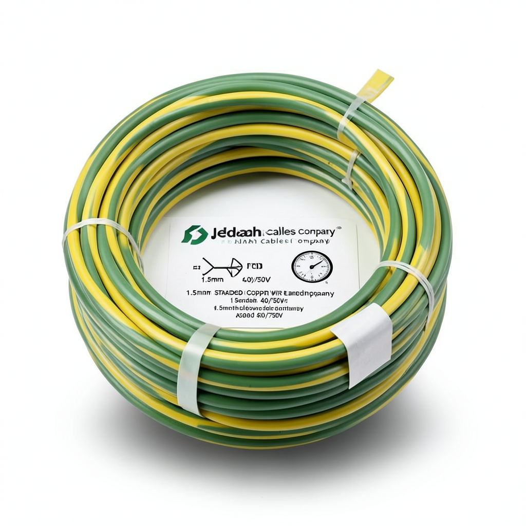 سلك تأريض نحاس مجدول 1.5mm 450/750V، أخضر/أصفر | شركة كابلات جدة