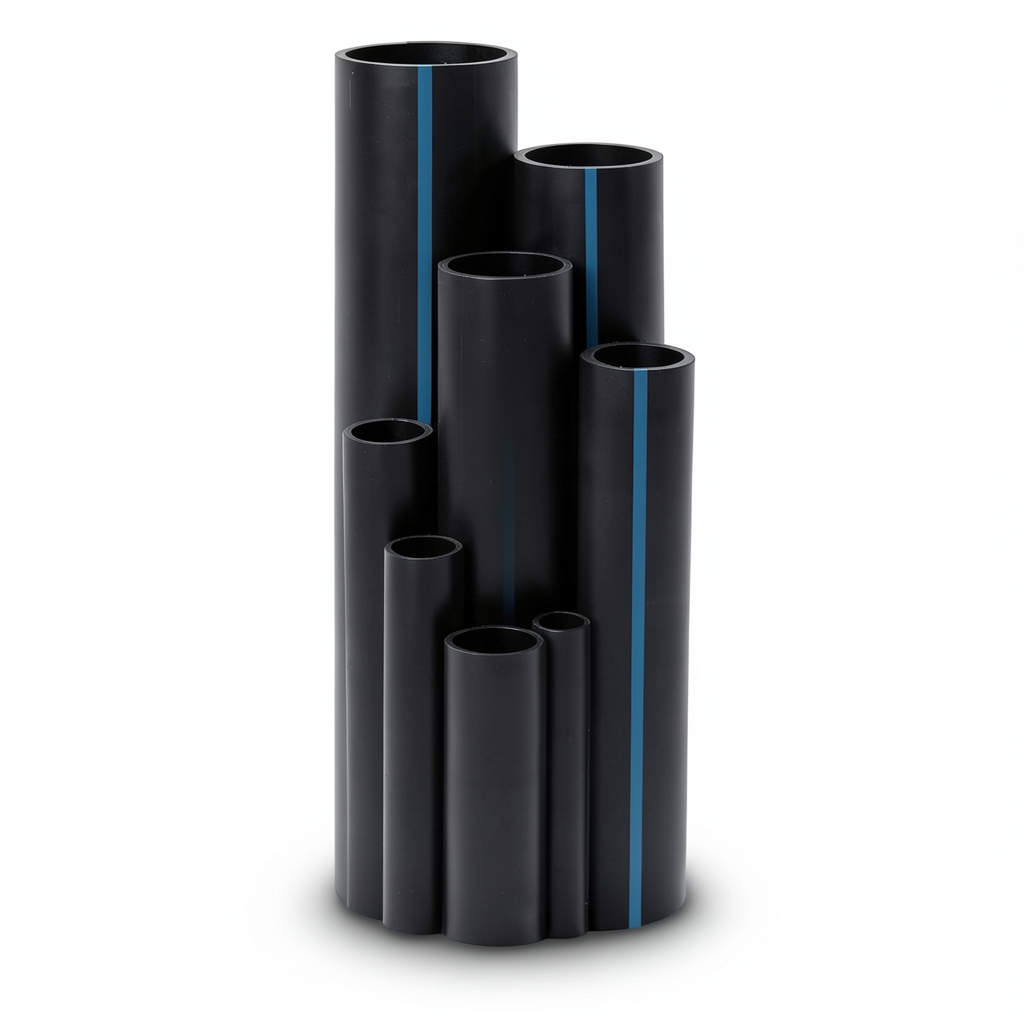 أنابيب بلاستيك HDPE ضغط 10 بار PE 100 مقاس 250 مم سمك 14.8 مم لون أسود