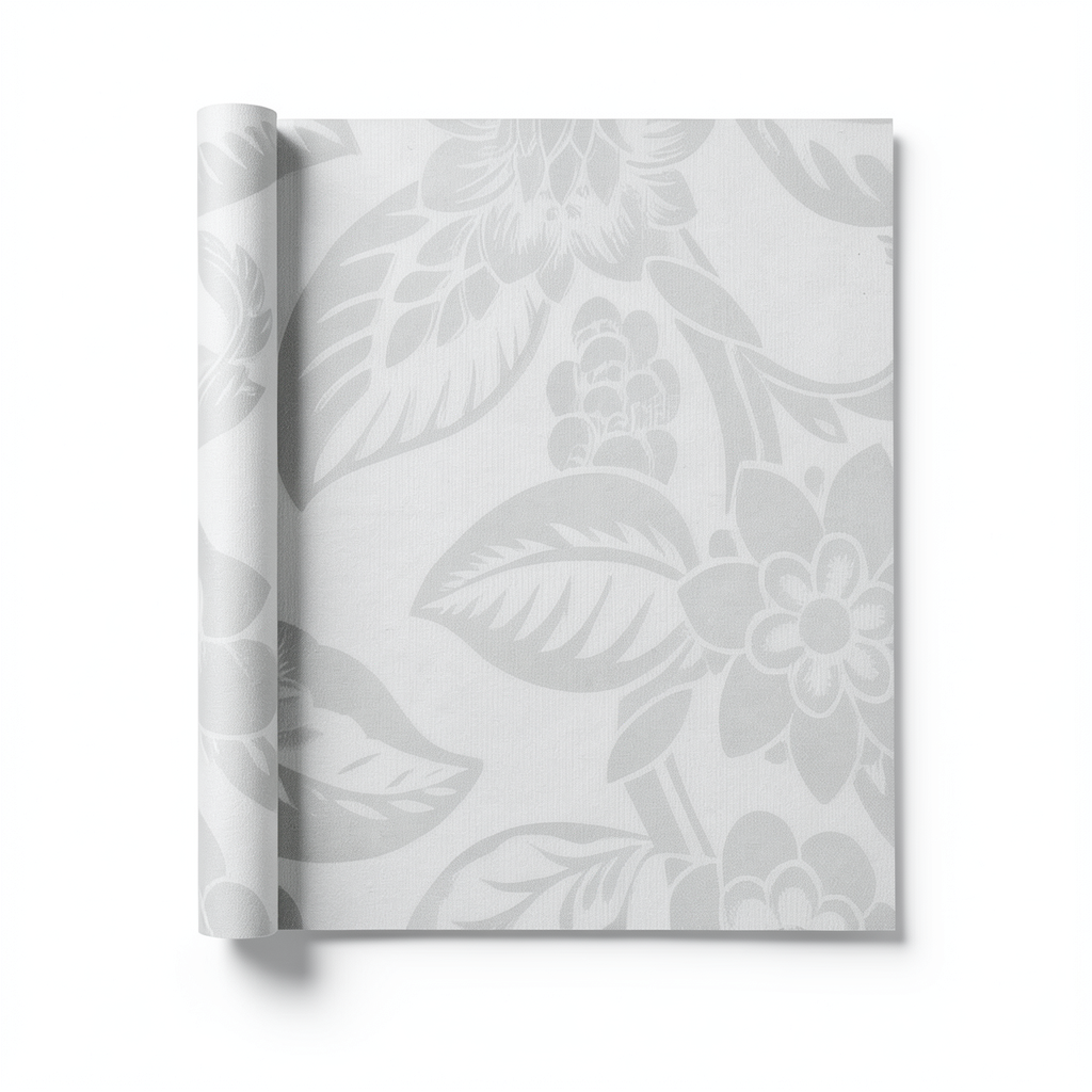 Italian Wallpaper Floral Design 10m x 1.06m Pale Gray