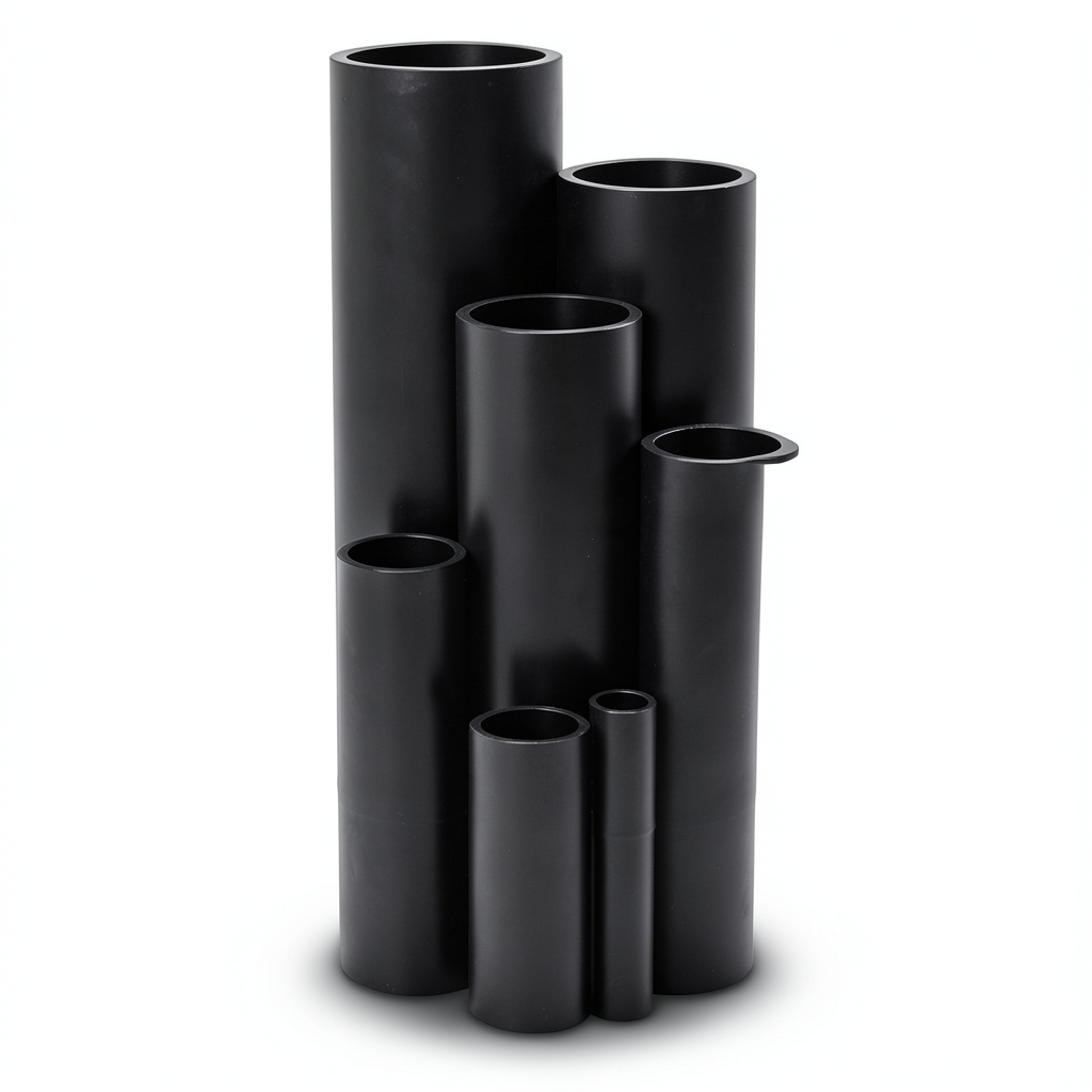 انابيب بولي ايثيلين عالي الكثافة ضغط 16 بار PE 80، قطر خارجي 250 mm، سماكة 22.7 mm، اسود