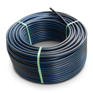 لفة أنابيب بلاستيك HDPE ضغط 9.9 بار PE 100 قطر خارجي 25 مم SDR 13.6 أسود مع خط أزرق