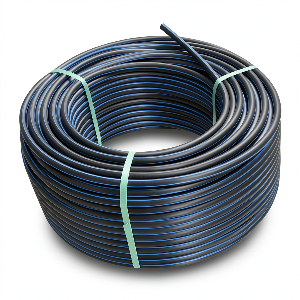 HDPE Plastic Coil Pipe Nominal Pressure 9.9 Bar PE 100 40 mm SDR 13.6 Black Blue Stripes
