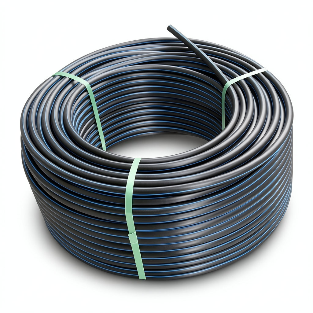 لفة أنابيب بلاستيك HDPE ضغط 9.9 بار PE 100 قطر 63 مم SDR 13.6 أسود مع خطوط زرقاء