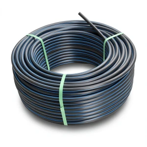 HDPE Plastic Coil Pipe Nominal Pressure 9.9 Bar PE 100 OD 75 mm SDR 13.6 Black with Blue Stripes