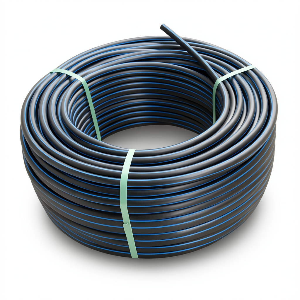 HDPE Plastic Coil Pipe Nominal Pressure 9.9 Bar PE 100 OD 110 mm SDR 13.6 Black with Blue Stripes