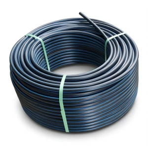 لفة أنابيب بلاستيك HDPE ضغط 9.9 بار PE 100 قطر خارجي 125 مم SDR 13.6 أسود مع خطوط زرقاء