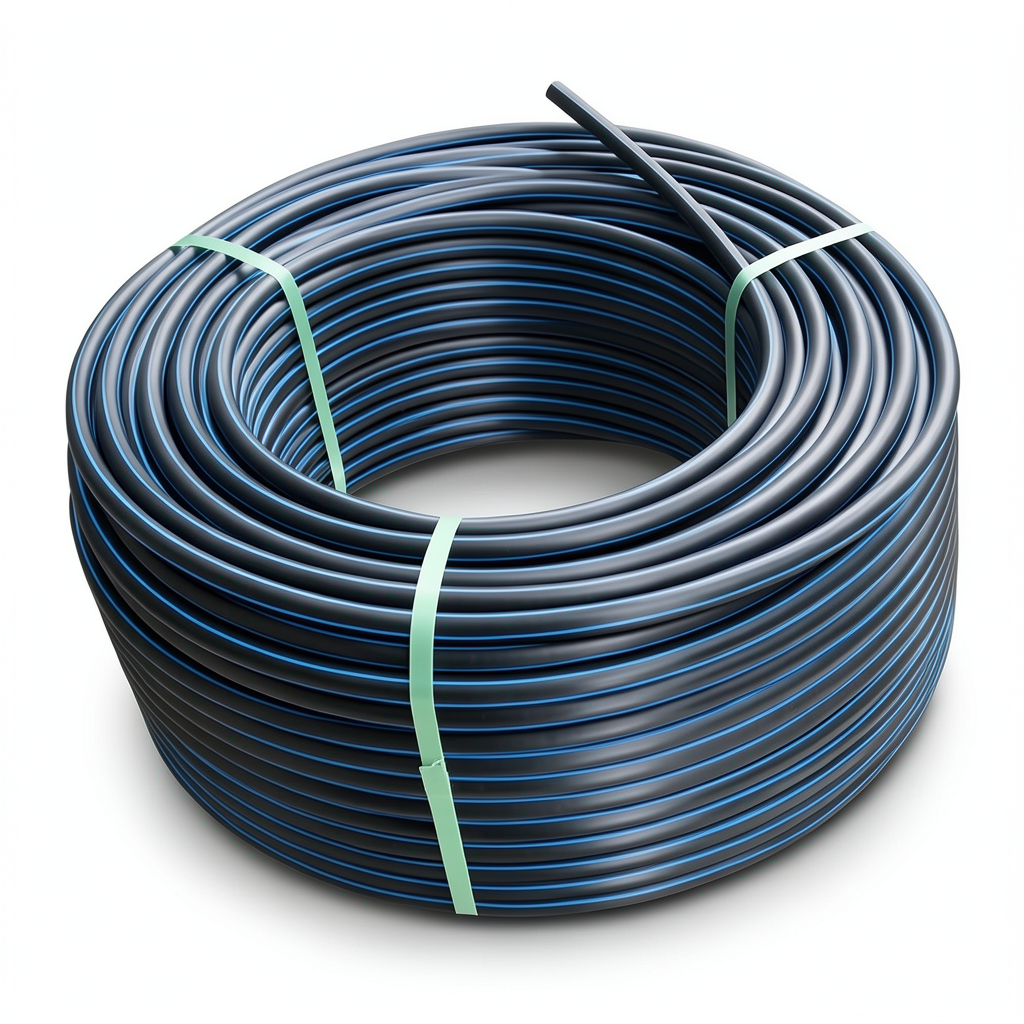 لفة أنابيب بلاستيك HDPE ضغط 9.9 بار PE 100 قطر خارجي 125 مم SDR 13.6 أسود مع خطوط زرقاء