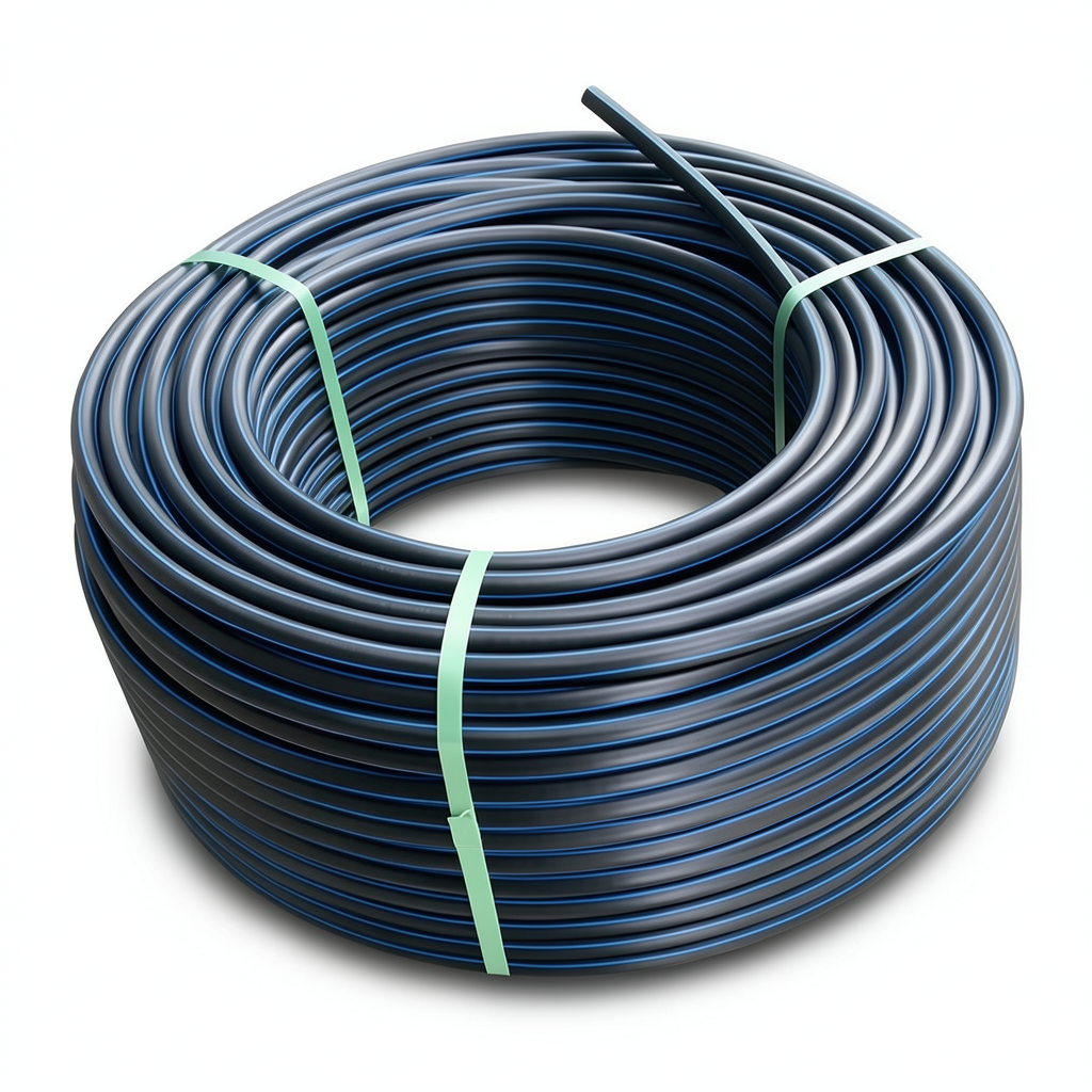 HDPE Plastic Coil Pipe Nominal Pressure 12.5 Bar PE 100 OD 25 mm SDR 11 Black with Blue Stripes