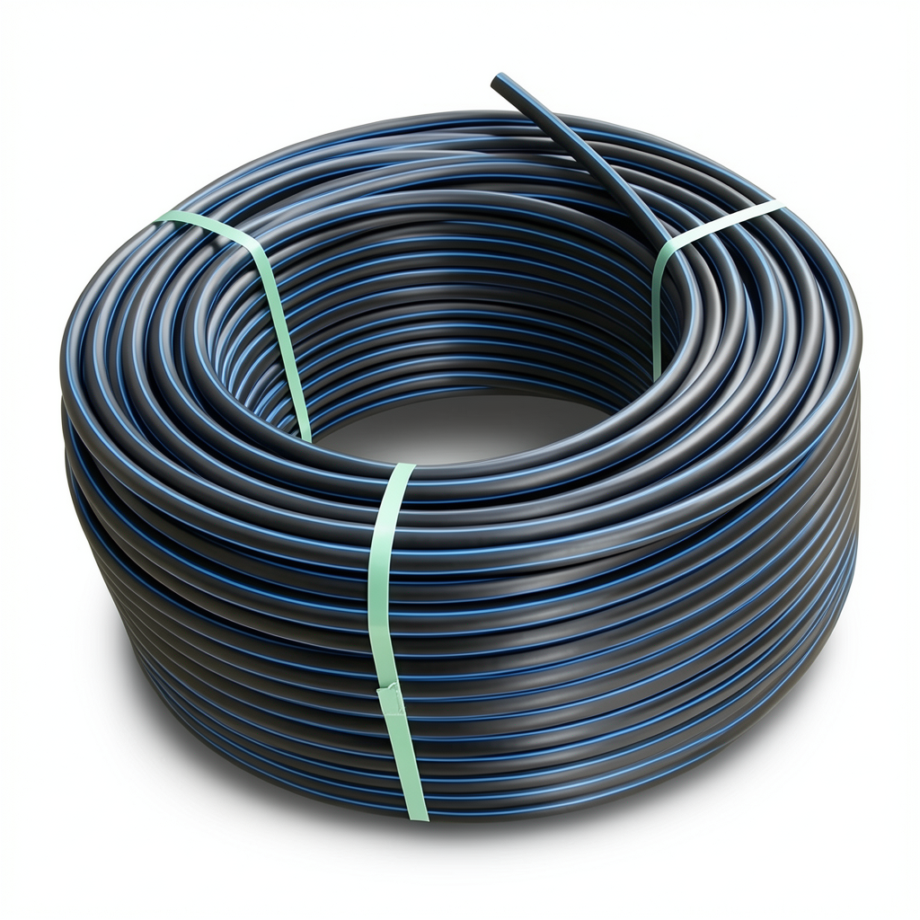 HDPE Plastic Coil Pipe PN 12.5 Bar PE 100 50 mm SDR 11 Black with Blue Stripes