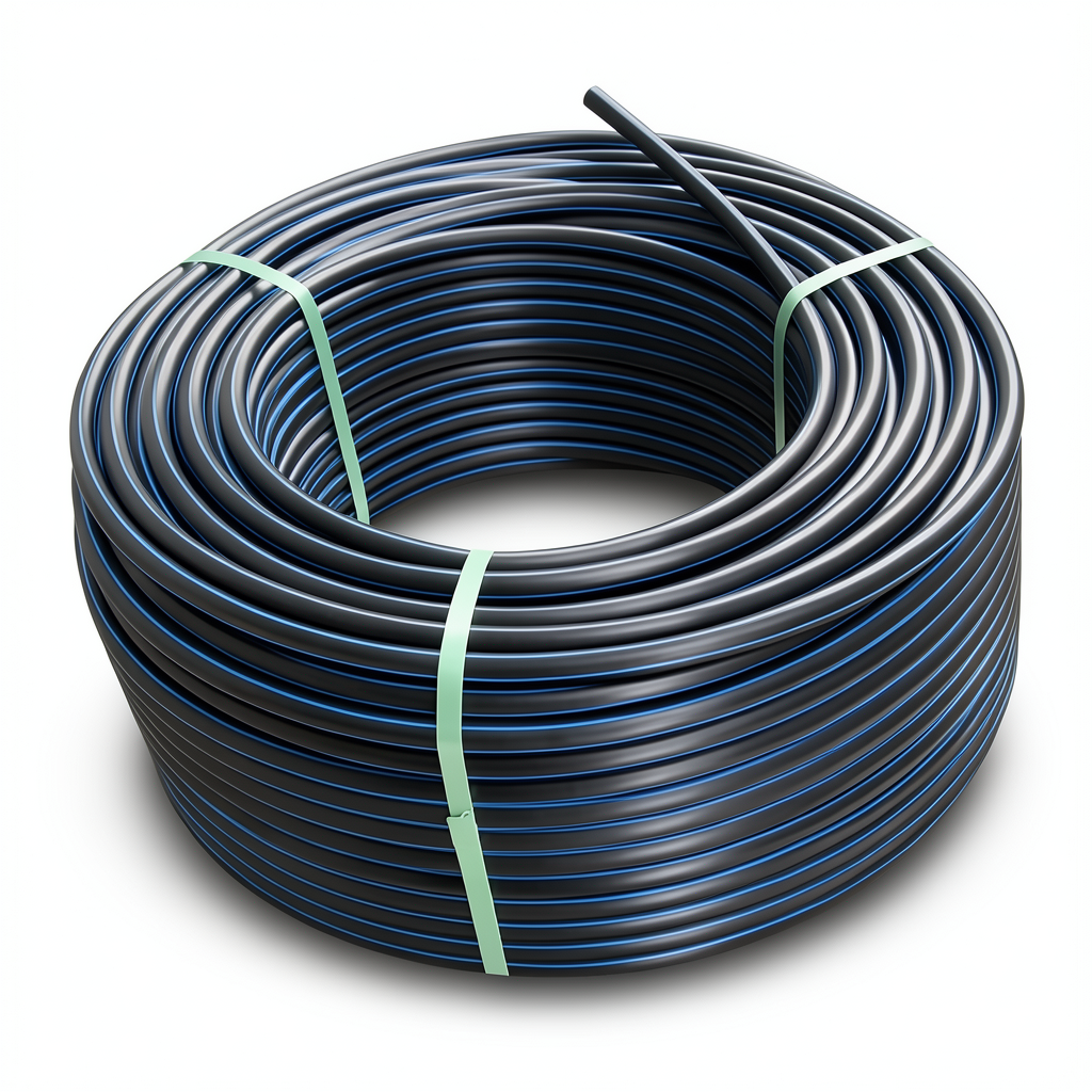 لفة أنابيب HDPE ضغط 12.5 بار PE 100 قطر خارجي 63 مم SDR 11 لون أسود مع خط أزرق