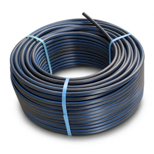 HDPE Plastic Coil Pipe PN 4 Bar PE 100 OD 75 mm SDR 33 Black with Blue Stripes