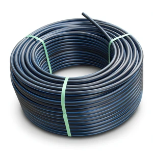 HDPE Plastic Coil Pipe PN 4 Bar PE 100 OD 90 mm SDR 33 Black with Blue Stripes