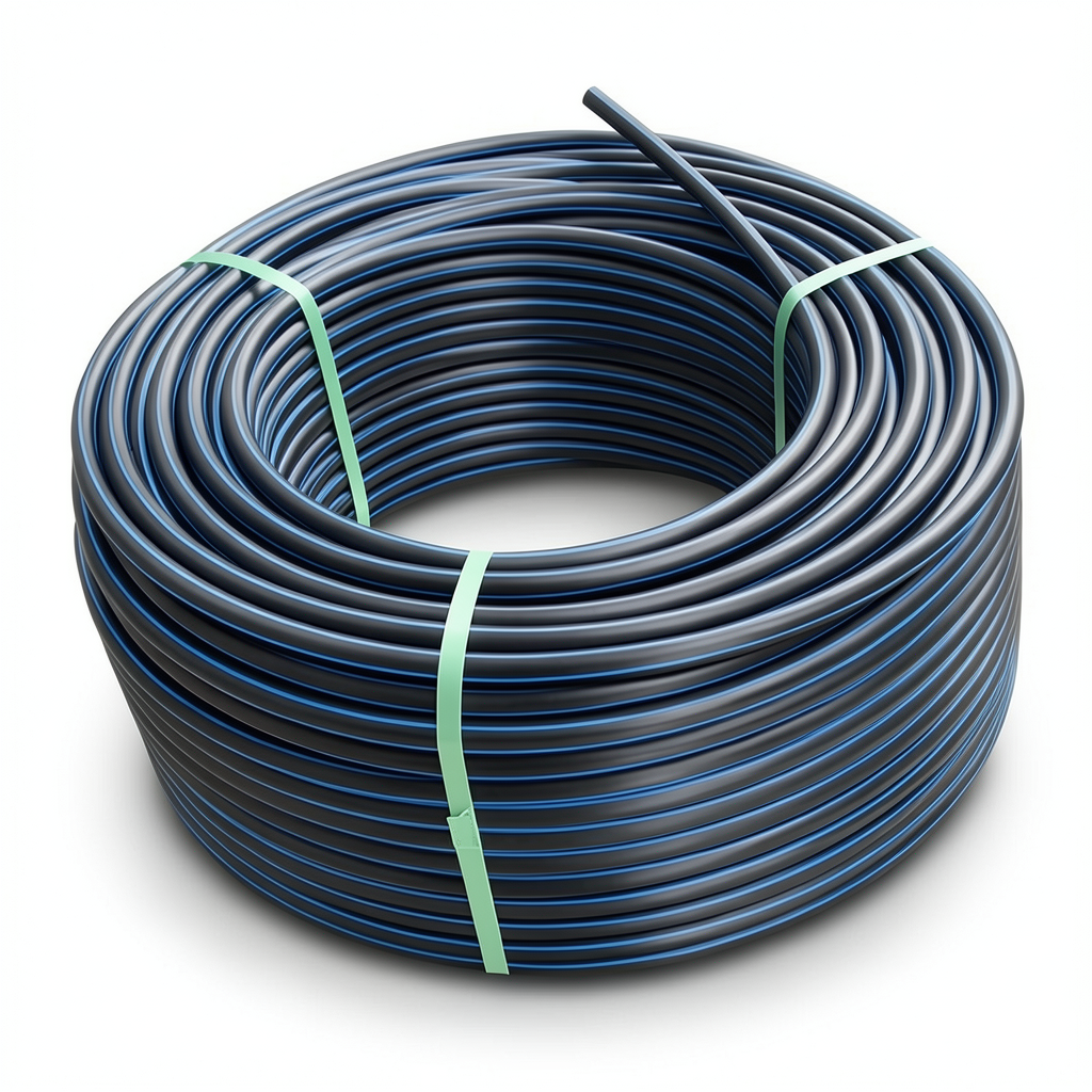 لفة أنابيب بلاستيك HDPE ضغط 4 بار PE 100 قطر خارجي 90 مم SDR 33 أسود مع خط أزرق