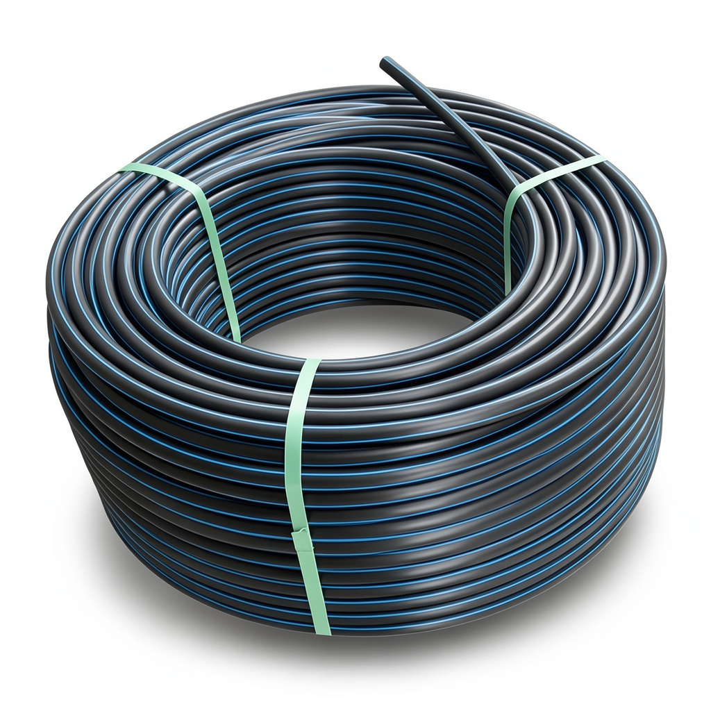لفة أنابيب HDPE ضغط 4 بار PE 100 قطر خارجي 140 مم SDR 33 أسود مع خط أزرق