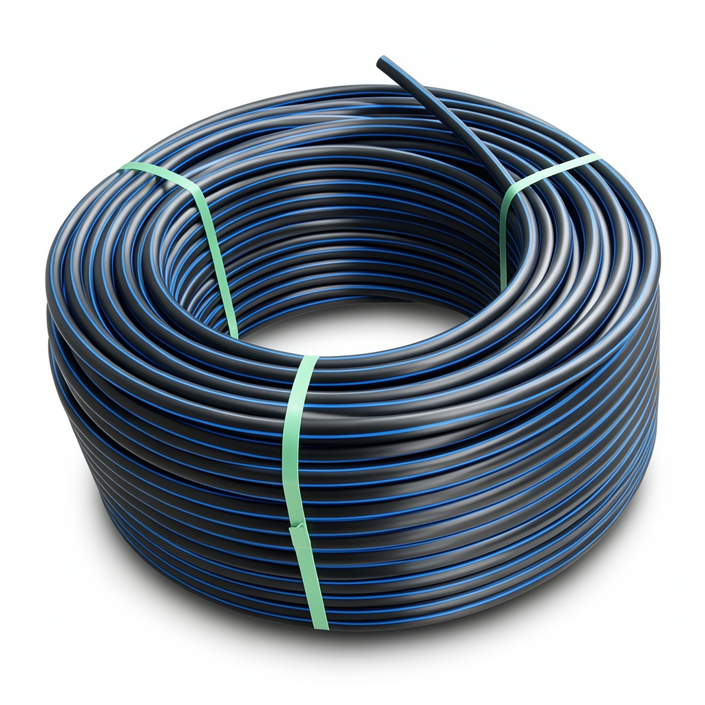 HDPE Plastic Coil Pipe Nominal Pressure 4 Bar PE 100 OD 160 mm SDR 33 Black with Blue Stripes
