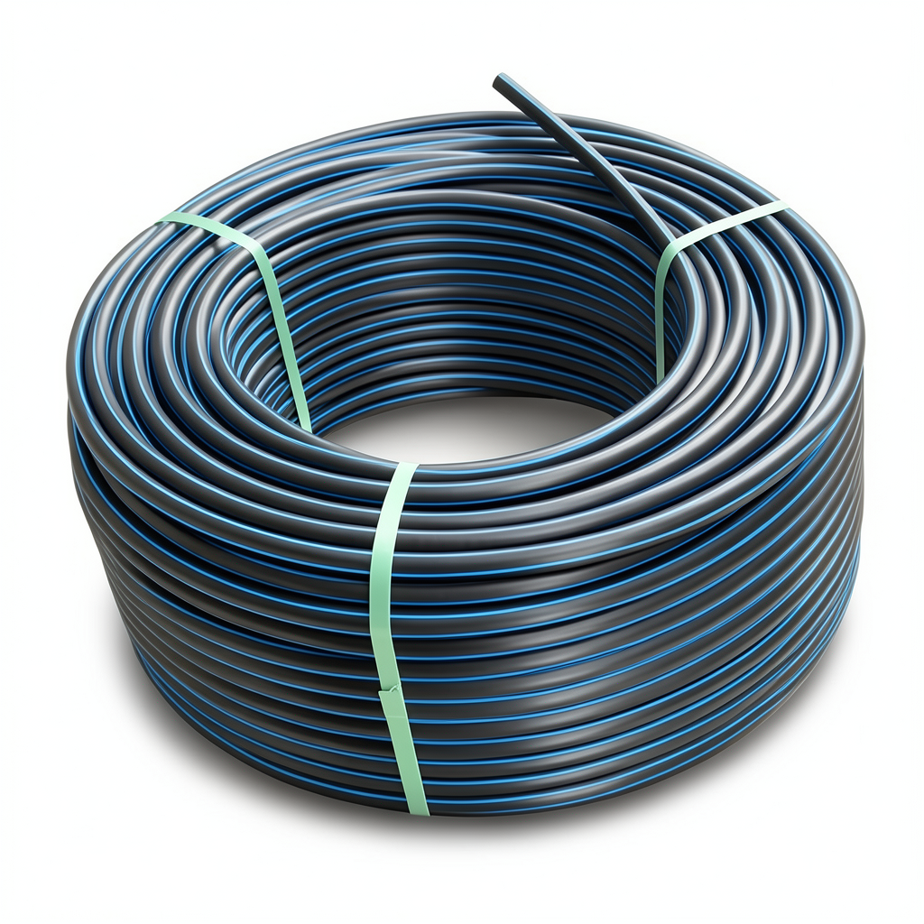 لفة أنابيب بلاستيك HDPE ضغط 9.9 بار PE 100 قطر خارجي 25 مم SDR 13.6 أسود مع خط أزرق