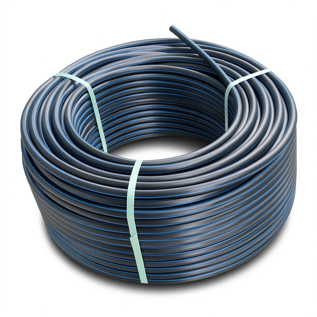 HDPE Plastic Coil Pipe Nominal Pressure 9.9 Bar PE 100 40 mm SDR 13.6 Black Blue Stripes