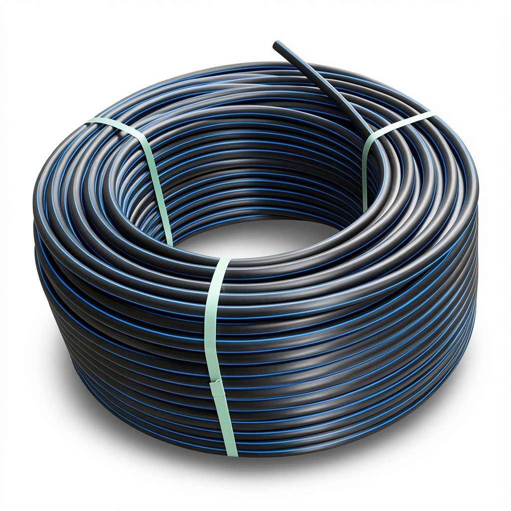 HDPE Plastic Coil Pipe PN 9.9 Bar PE 100 OD 50 mm SDR 13.6 Black with Blue Stripes