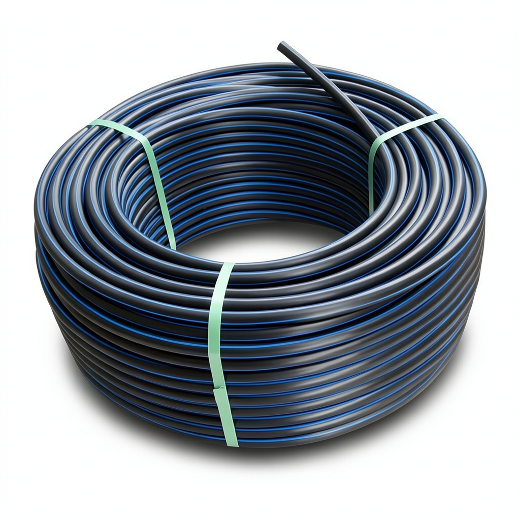 لفة أنابيب بلاستيك HDPE ضغط 9.9 بار PE 100 قطر 63 مم SDR 13.6 أسود مع خطوط زرقاء