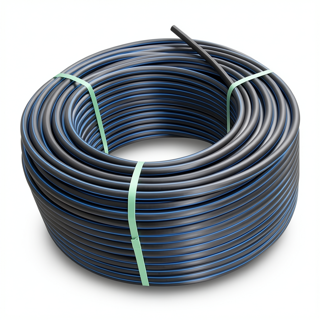 لفة أنابيب بلاستيك HDPE ضغط 9.9 بار PE 100 قطر خارجي 75 مم SDR 13.6 أسود مع خطوط زرقاء