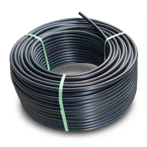 HDPE Plastic Coil Pipe Nominal Pressure 9.9 Bar PE 100, 90 mm SDR 13.6 Black with Blue Stripes
