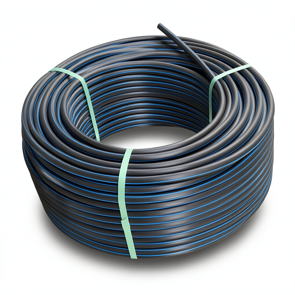HDPE Plastic Coil Pipe Nominal Pressure 9.9 Bar PE 100 OD 110 mm SDR 13.6 Black with Blue Stripes