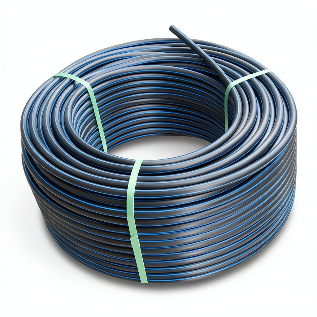 لفة أنابيب بلاستيك HDPE ضغط 9.9 بار PE 100 قطر خارجي 125 مم SDR 13.6 أسود مع خطوط زرقاء