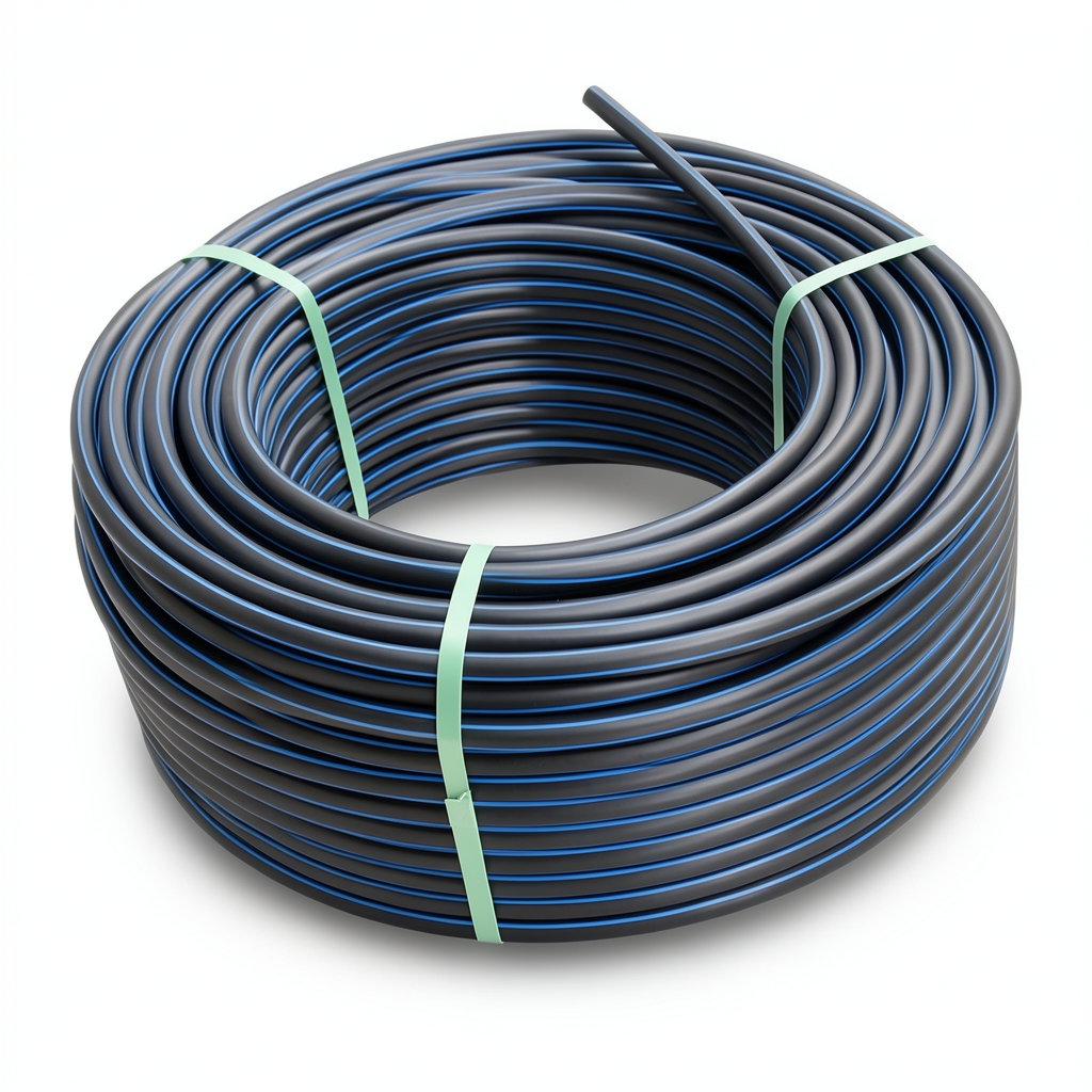 لفة أنابيب بلاستيك HDPE ضغط 12.5 بار PE 100 قطر خارجي 20 مم SDR 11 أسود مع خط أزرق