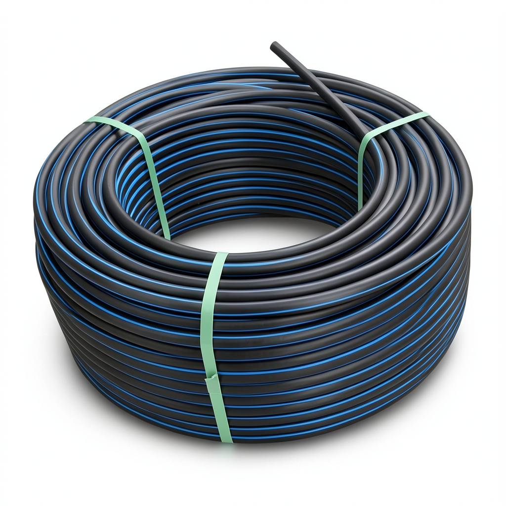 لفة أنابيب HDPE ضغط 12.5 بار PE 100 قطر خارجي 25 مم SDR 11 أسود مع خط أزرق