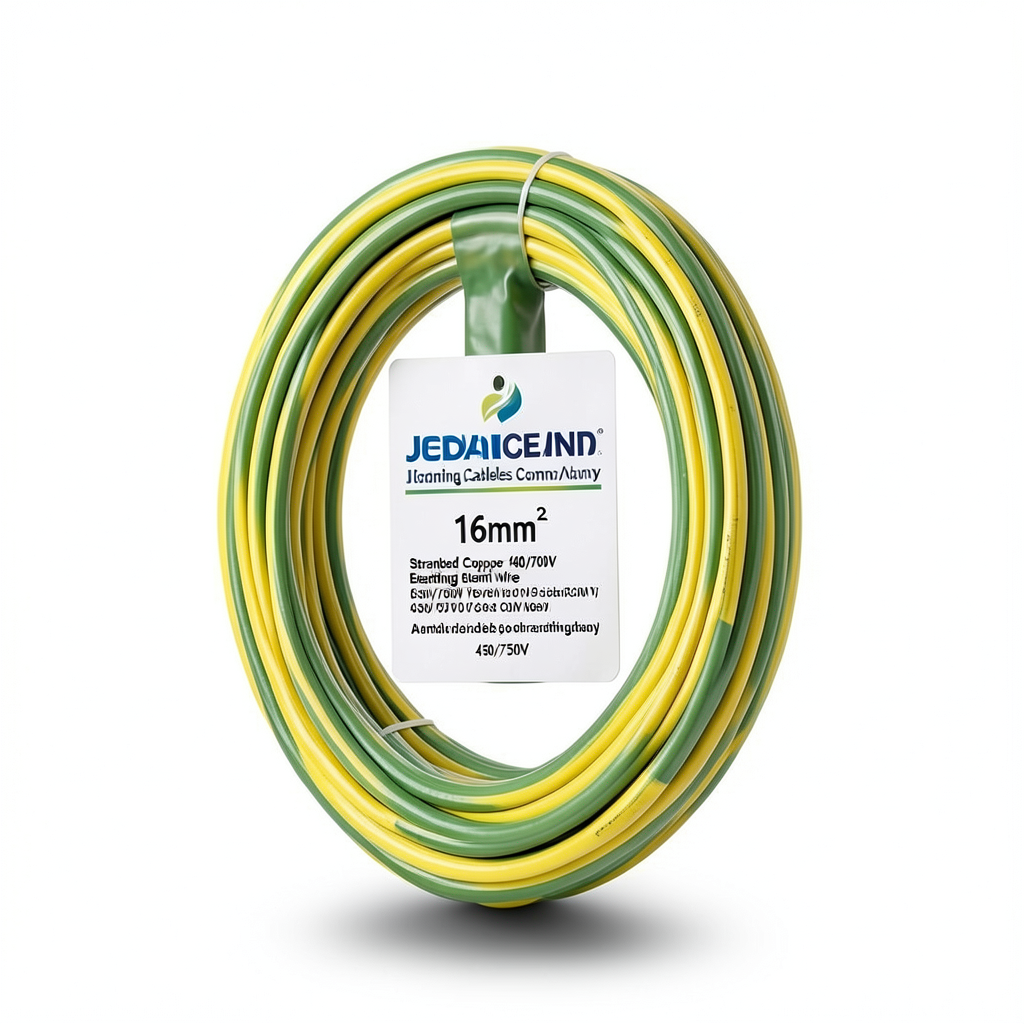 16mm2 Stranded Copper Earthing Electrical Wire 450/750V, Yellow/Green | Jeddah Cables Company