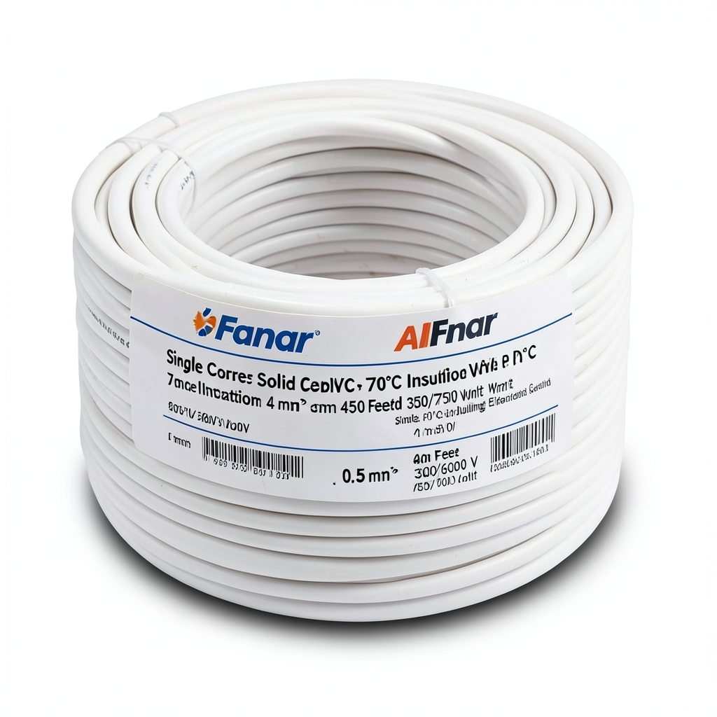 سلك نحاس مصمت احادى النواة معزول PVC 70º الفنار مقاس 4 مم² 450/750 فولت 300 قدم أبيض | شركة الفنار