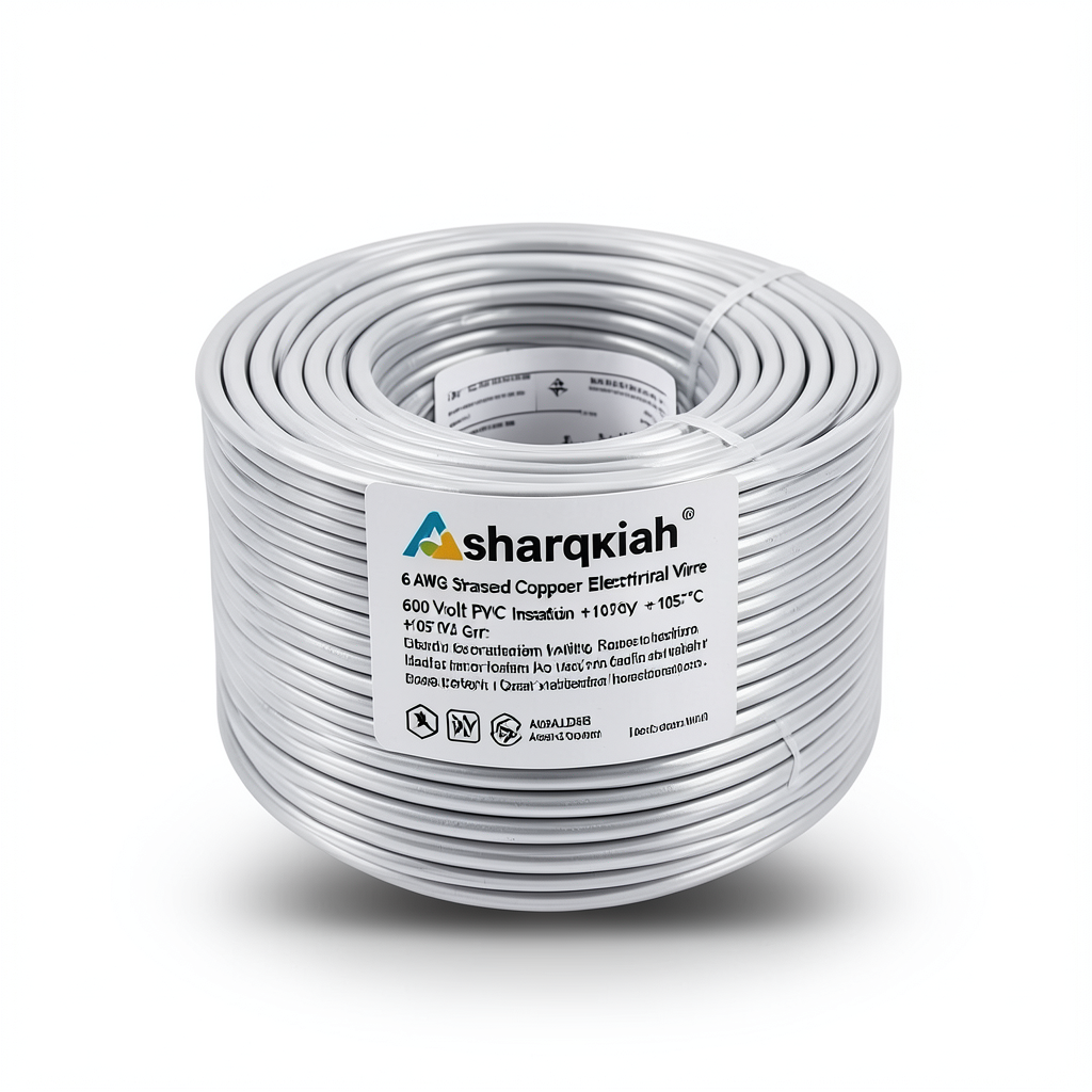 لفة سلك كهرباء 6 AWG نحاس مجدول عزل PVC +105°C رمادي جهد 600 فولت | شركة كابلات الشرقية للصناعة