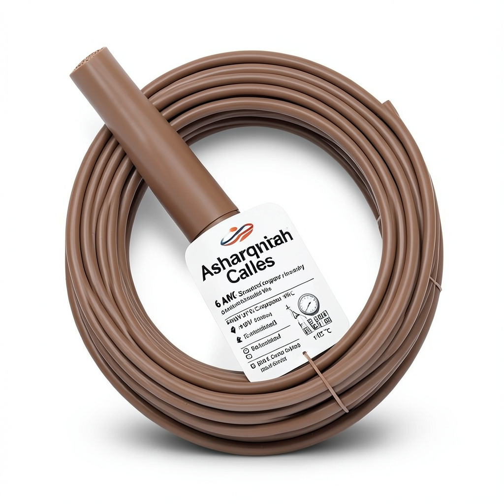 سلك 6 AWG نحاس مجدول معزول PVC 600 فولت بني، +105°C | شركة كابلات الشرقية للصناعة