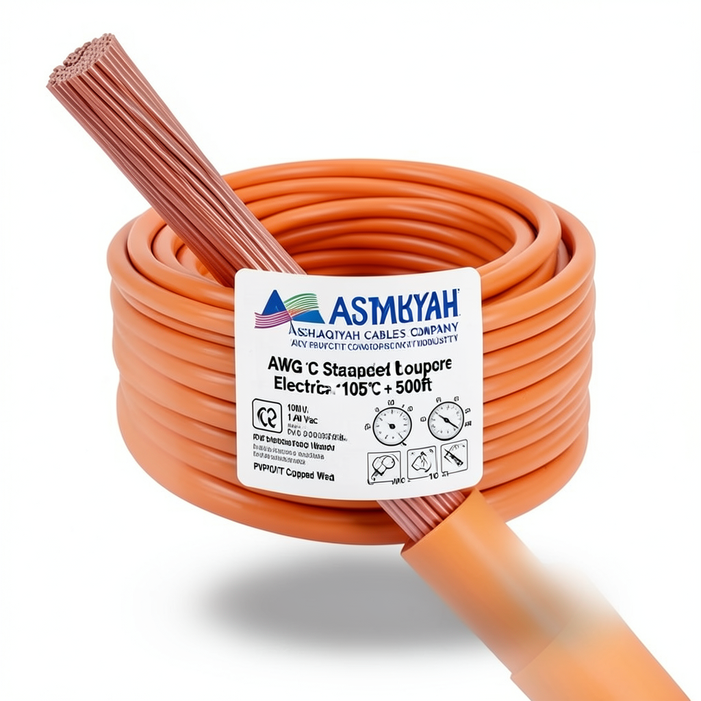 سلك كهرباء مفرد 1 AWG نحاس مجدول 1000 فولت معزول PVC +105°C برتقالي 500 قدم | شركة كابلات الشرقية للصناعة