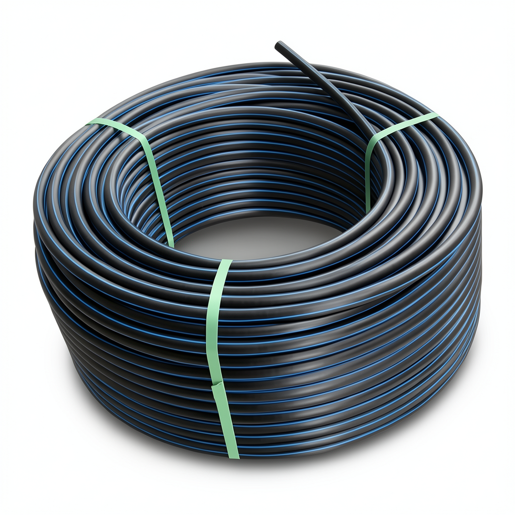 لفة أنابيب بلاستيك HDPE ضغط 12.5 بار PE 100 قطر خارجي 90 مم SDR 11 أسود مع خط أزرق
