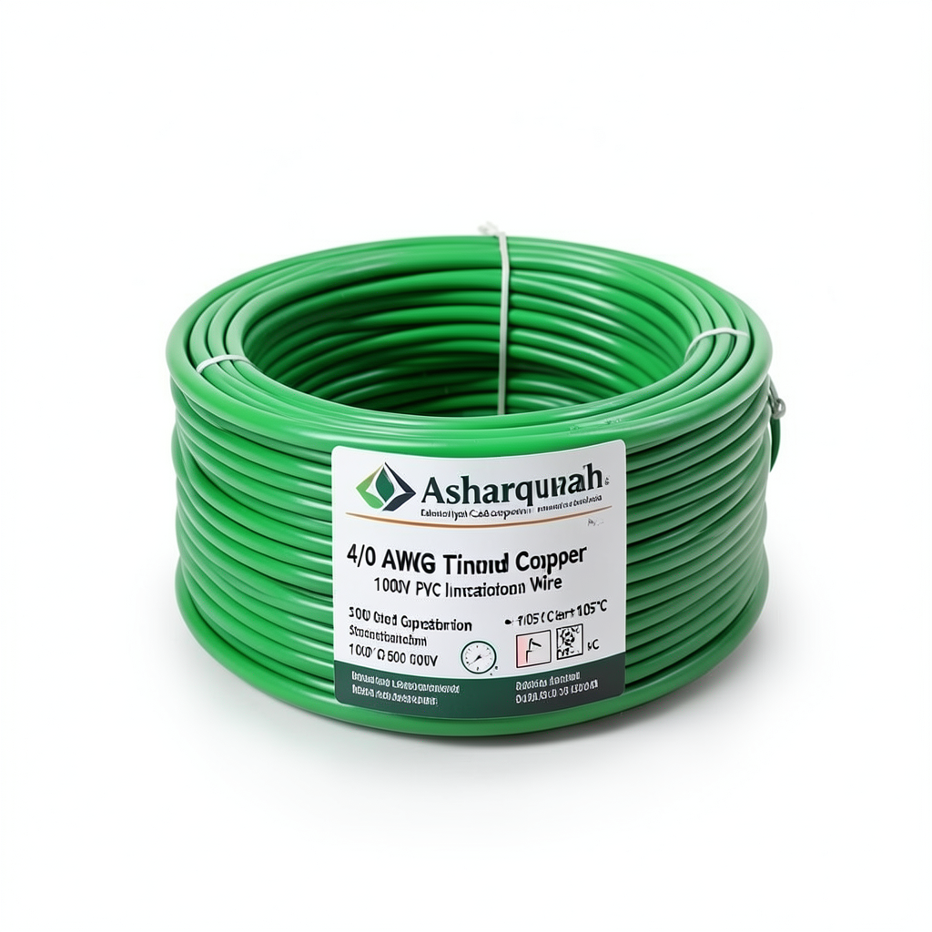 4/0 AWG 1C Stranded Tinned Copper Wire 1000V PVC Insulation +105°C Green 500 feet | Asharqiyah Cables Company for Industry