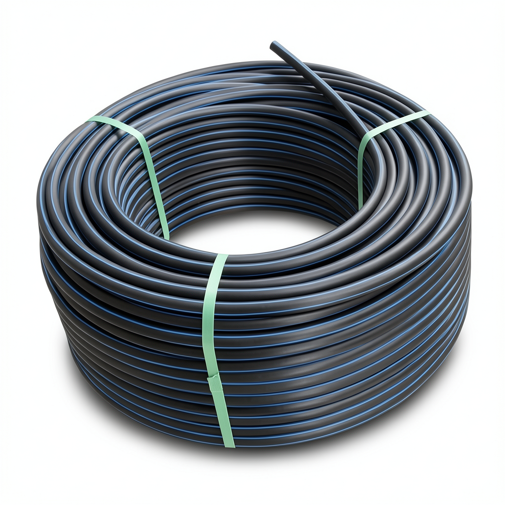 لفة أنابيب HDPE ضغط 15.6 بار PE 100 قطر خارجي 20 مم SDR 9 أسود مع خط أزرق