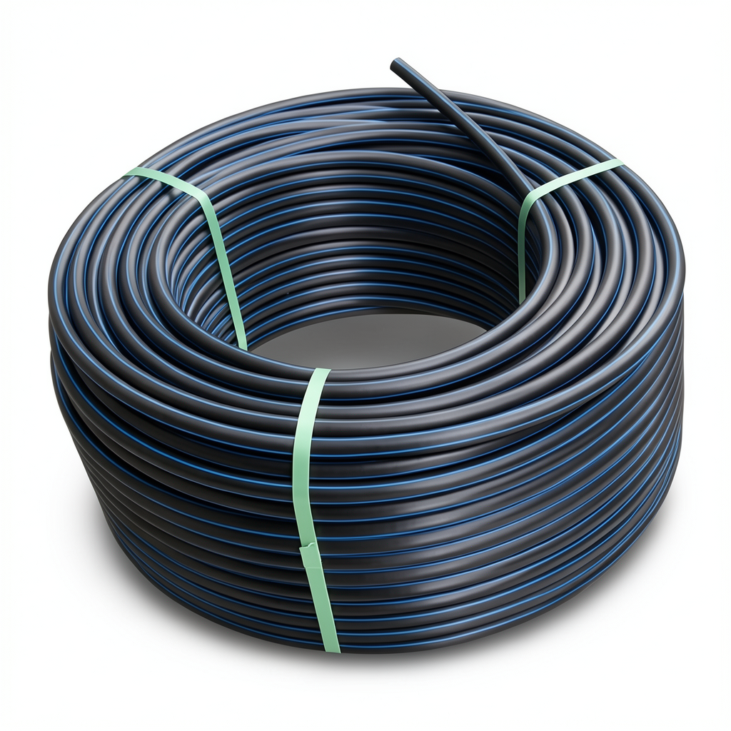 HDPE Plastic Coil Pipe PN 15.6 Bar PE 100 OD 50 mm SDR 9 Black with Blue Stripes