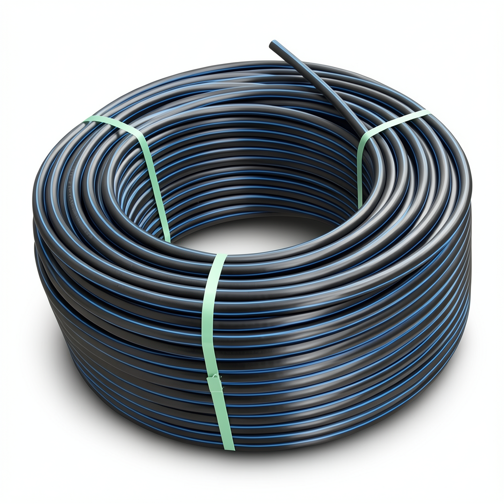HDPE Plastic Coil Pipe Nominal Pressure 15.6 Bar PE 100 OD 75 mm SDR 9 Black with Blue Stripes