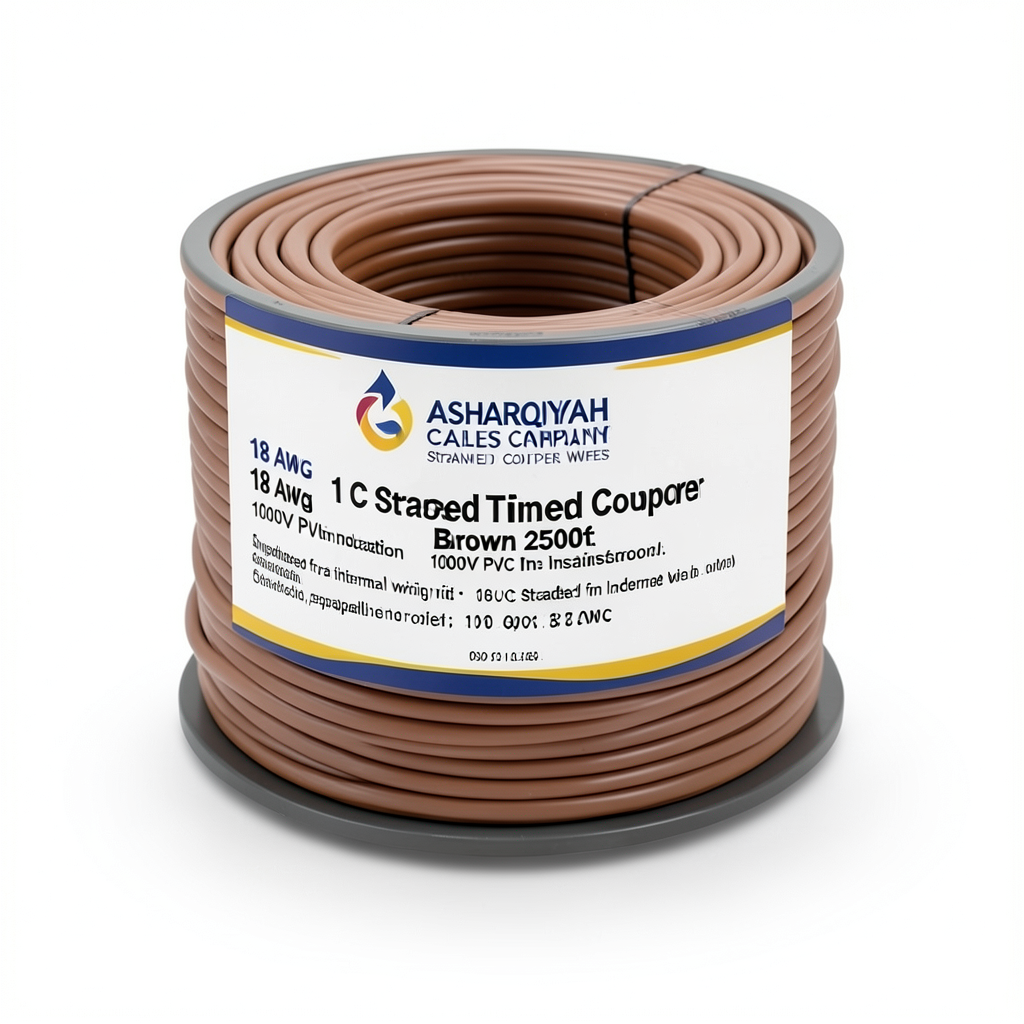18 AWG 1C Stranded Tinned Copper Wire 1000V PVC Insulation Brown 2500ft | Asharqiyah Cables Company for Industry