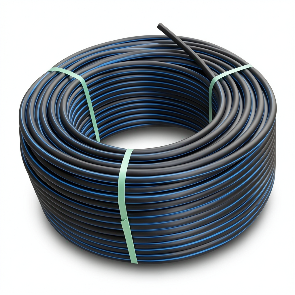 لفة أنابيب بلاستيك HDPE ضغط 15.6 بار [PE 100] قطر خارجي 125 مم SDR 9 لون أسود مع خط أزرق