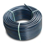 HDPE Plastic Coil Pipe Nominal Pressure 15.6 Bar PE 100, 140 mm SDR 9 Black with Blue Stripes