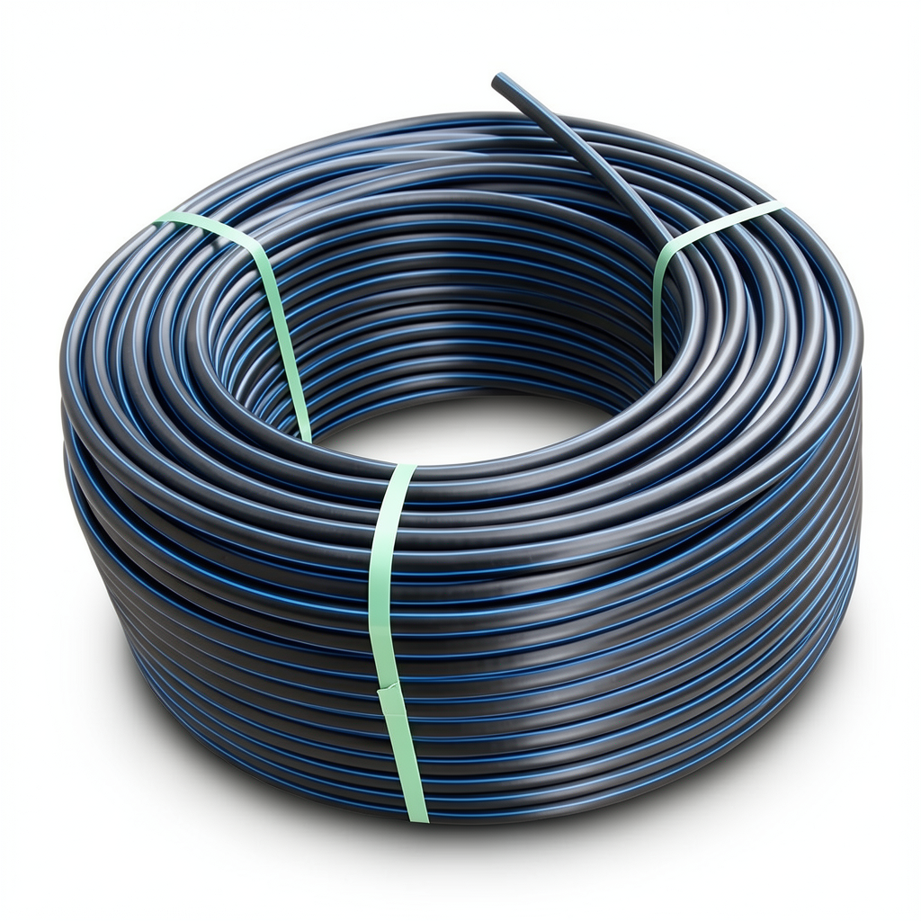 لفة أنابيب HDPE ضغط 15.6 بار PE 100 قطر خارجي 160 مم SDR 9 أسود مع خطوط زرقاء