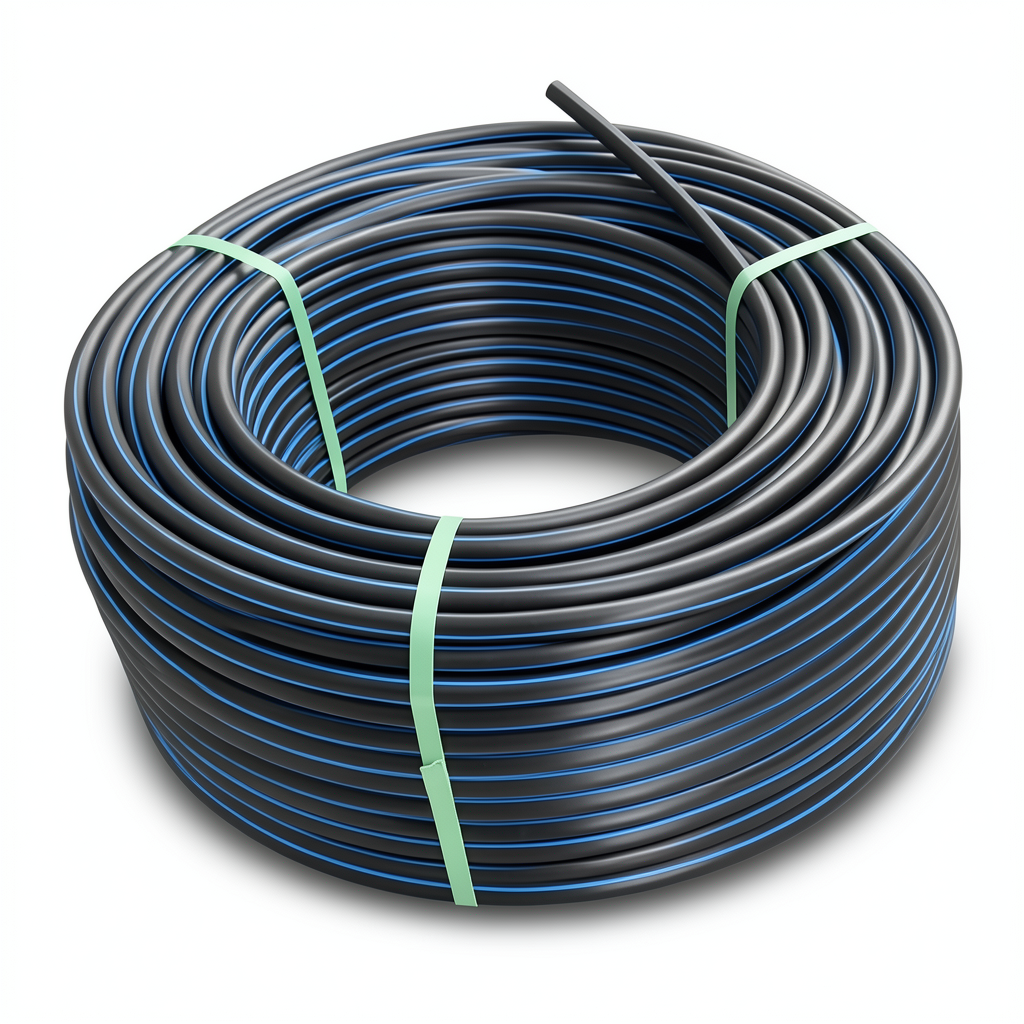 HDPE Plastic Coil Pipe Nominal Pressure 19.2 Bar PE 100 OD 20 mm SDR 7.4 Black with Blue Stripes